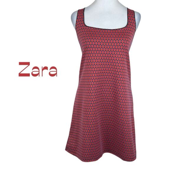 Zara Red Black Print Vacation Cruise Relaxed Fit Tank Dress NWT Size L - Picture 2 of 13